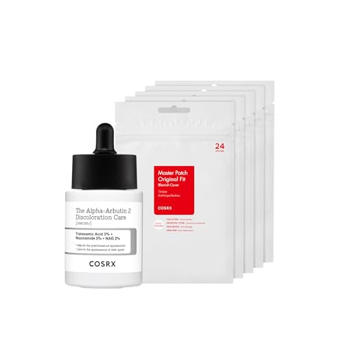COSRX Acne Pimple Patch 5 Packs + 2% Alpha Arbutin Discoloration Care Serum