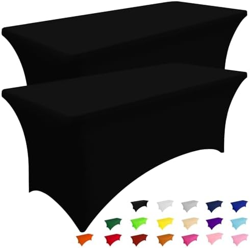 Smiry 2 Pack Spandex Table Cloth 6FT, Elastic Fitted Stretch Tablecloths for Rectangle Tables, Washable Table Cover for Outdoor, Wedding, Banquet & Parties (Black, 72Lx30Wx30H Inch)