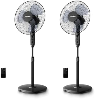 PELONIS 16'' Oscillating Pedestal Standing Fan with Remote Control 2 Packs, 3 Speeds Settings 7H Timer Ultra Quiet Adjustable Heights for Bedroom, Living Room, Home and Office