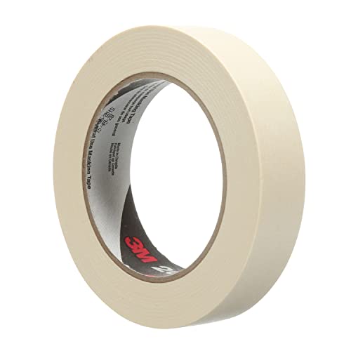 3M General Use Masking Tape 201+, Crepe Paper, Low Unwind, Clean Removal, Easy Tear, Resist Slivering, Tan Color, 24 mm x 55 m, 4.4 mil, 36/Case