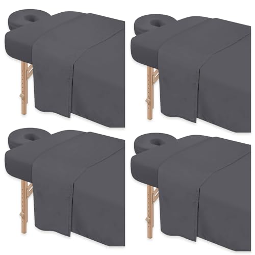 4 Sets Premium Microfiber Massage Table Sheets Set 3 Piece Set Includes Massage Table Cover Fitted Sheet and Fitted Face Rest Cover, Grey