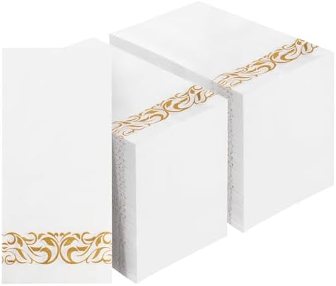 BESTVIP 200 Pack Disposable Paper Napkins,3-Ply Dinner Napkins with Gold Trim for Guests,Bathroom Paper Hand Towels Soft and Absorbent,Perfect for Christmas,Kitchen,Dinner,Party,Wedding or Event