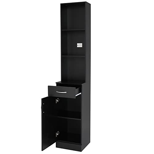 mefeir Salon Station, Barber Hair Stylist Storage Cabinet with Lockable Drawer, 5 Compartments & Shelf, Durable MDF, Organizer Equipment for Beauty Salon, Barbershop, Black