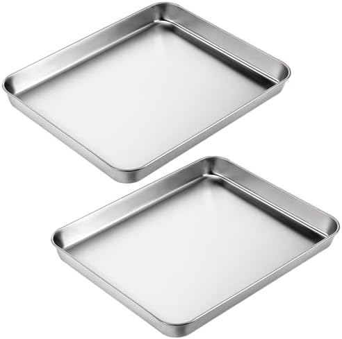 2Pcs Toaster Oven Pans for Baking, 9x11 Baking Sheets Cookie Sheet Stainless Steel Small Replacement Trays for Toaster