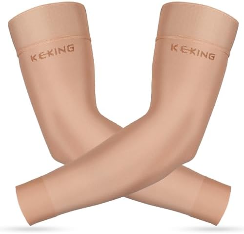 KEKING Lymphedema Compression Arm Sleeves for Men Women (Pair), No Silicone Dot, 20-30 mmHg Graduated Compression for Lipedema, Edema, Post Surgery Recovery, Swelling, Pain Relief, Beige XL