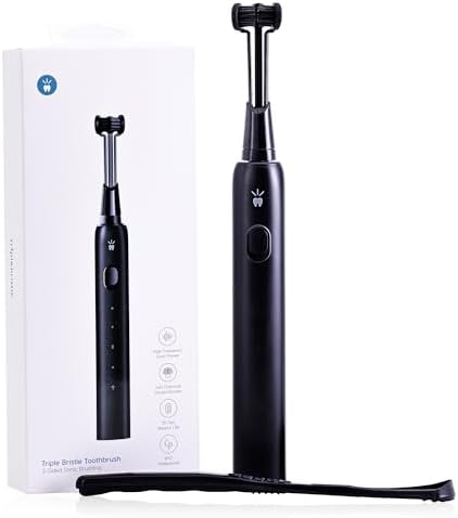 Triple Bristle Max Sonic | 3 Sided Toothbrush w/ 4 Modes | Dentist Created & Approved | Soft Charcoal Infused Nylon Bristles | Rechargeable & Waterproof