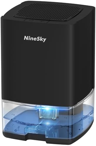NineSky Dehumidifier for Home, 30oz Water Tank,(300 sq.ft) Dehumidifiers for Bedroom, Bathroom, Basement with 7 Colorful Lights, Auto Shut Off(C1 Black)