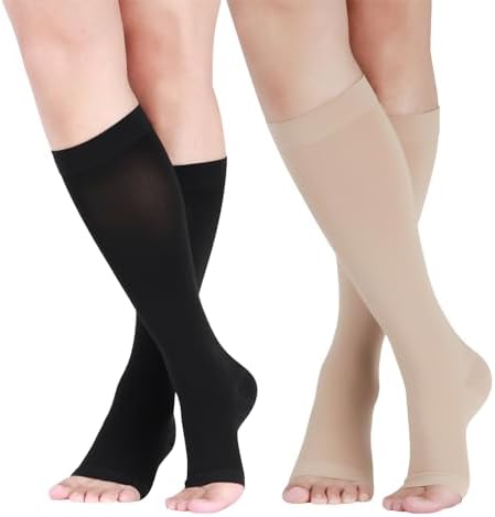 LIN PERFORMANCE Compression Socks for Women and Men Knee High Open Toe Medical Compression Stockings Varicose Vein Swollen legs Travel