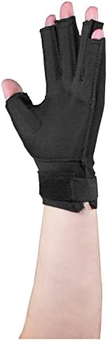 OTC Resting Splint Glove, 5 Finger Semi-Rigid Splints, Open Tips, Black, Left Hand, Medium