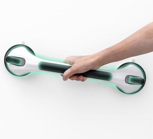Grab Bars for Bathtubs and Showers Glow in The Dark, 17 inch Suction Grab Bar, Shower Handle Safety Grip Handrail for Seniors and Elderly, Removable Waterproof No Drilling, Black
