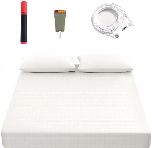 grounding Sheets King 90% Organic Cotton+10% Pure Silver Fiber, Grounding Fitted Sheets with Grounding Cord,Pain Reliefand Helps Sleep- Earth Connected Bedding(White, King)