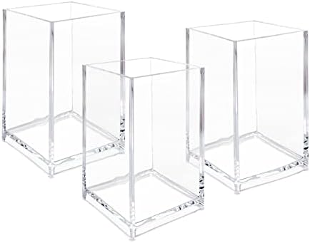 3 Pack Clear Acrylic Cosmetic Pencil Pen Holder Cup, Clear Makeup Brush Holder, Desk Acrylic Brushes Storage