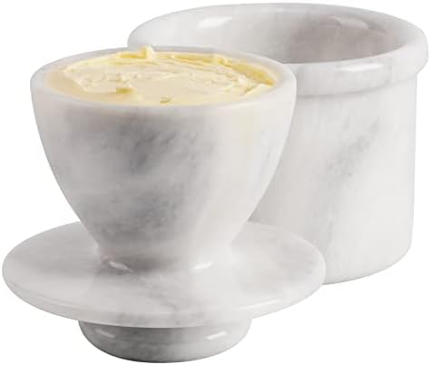 Radicaln Marble Butter Keeper 4.25'' Inches White Handmade French Butter Holder For Kitchen Counter Decor Ideal Butter Crock For Counter With Water & Butter Crock For Kitchen