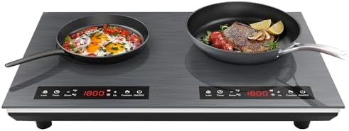 VBGK Double Induction Cooktop, 24 inch 4000W Electric cooktop with hot plate, induction stove top with LED Touch Screen 9 Levels Settings with Child Safety Lock & Timer 110V Induction cooktop 2 burner