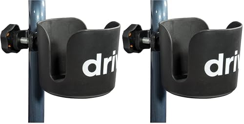 Drive Medical Universal Clamp-On Cup Holder for Walker, Rollator, & Wheelchair, 3 x 3 Inch, Black (Pack of 2)