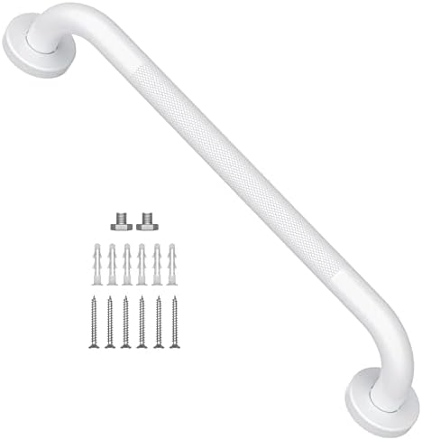 16 Inch Oil Rubbed White Grab Bar w/Anti-Slip knurled Grip, iMomwee Stainless Steel Wall Mount Bathroom Safety Handrail Support, Shower Balance Bar, Handicap Elderly Senior Assist Textured Bath Handle
