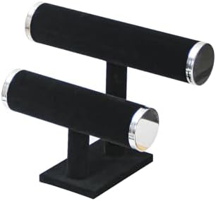 2 Tier Bracelet Holder Stand, Bangle Watches Display, Velvet Bracelet Jewelry Storage Organizer Rack, Hairband Scrunchie Show Tower Shop Selling or Home Use (Black)