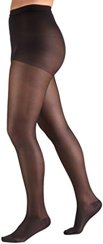 Truform 15-20 mmHg Compression Pantyhose, Sheer 20 Denier Women's Shaping Tights, Black, Queen