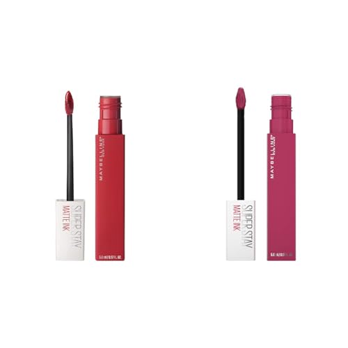 MAYBELLINE Super Stay Matte Ink Liquid Lipstick Set with Blue Red Pioneer & Berry Pink Pathfinder Shades, 16H Long Lasting Matte Finish