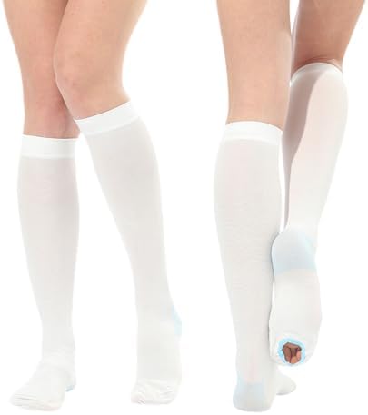 2Pairs Ted Hose Compression Stockings for Women and Men, Anti Embolism Compression Stockings, Surgical Compression Stocking, 15-20 mmHg Compression TED Hose with Inspect Toe Hole