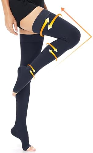 beister 15-20 mmHg Open Toe Medical Compression Stockings for Women Men, Thigh High Graduated Compression Socks with Dot Silicone Band, Support Circulation Pressure Stockings for Varicose Veins, Edema