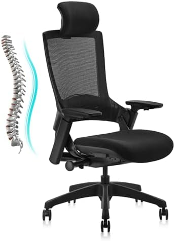 CLATINA Ergonomic High Swivel Executive Chair with Adjustable Height Head 3D Arm Rest Lumbar Support and Upholstered Back for Home Office Black Mesh/High Back