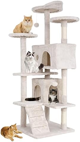 BestPet 54in Multi-Level Cat Tree Tower Furniture Activity Center with Scratching Posts, Toys and Condo for Indoor Kittens, Beige
