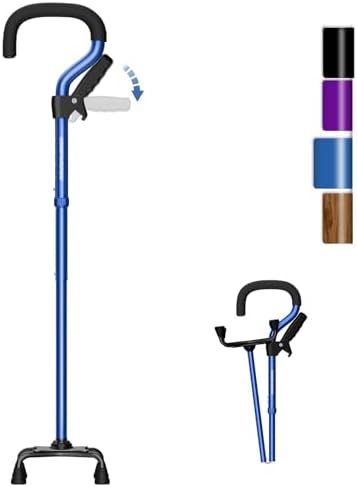KingPavonini Canes for Women/Men with Second Handle, Foldable & Adjustable Walking Cane with 4-Pronged Base, Quad Cane for Stability, Standing, Balance, Leg Surgery Recovery
