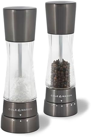 Cole & Mason Derwent Salt and Pepper Grinder Set - Refillable Salt & Pepper Grinder Set with Gourmet Precision Mechanisms - Kitchen Accessories for Cooking - Gift Set, Iron Grey