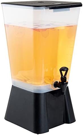 Restaurantware Bev Tek 5 Gallon Drink Dispenser 1 Dishwashable Beverage Dispenser--Detachable Tank Includes Decals Black Plastic Carnival Juice Dispenser With Stand Push-Button Spigot
