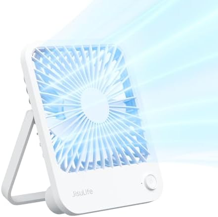 JISULIFE Desk Fan Battery Rechargeable, 4500mAh 180°Foldable Portable Personal Fan, 4 Speeds Adjustable Long Battery-life for Home Office Travel Outdoor Gifts for Women Men-White