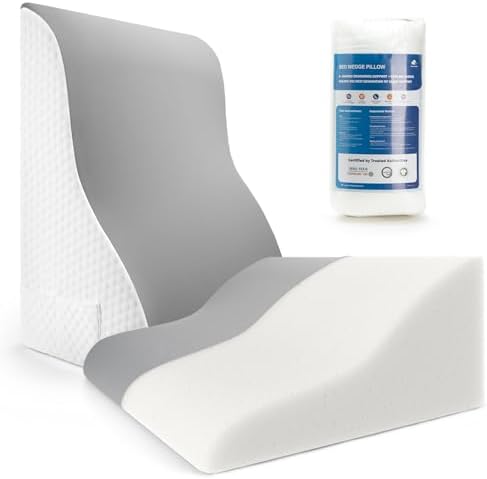 [2025 New S-Ergonomic Memory Foam Wedge Pillow for Sleep Apnea, Sleeping, Acid Reflux Relief, Snoring, Dual Sided Cooling & Warm Fabric Triangle Pillow Wedge for After Surgery, Back - Gray