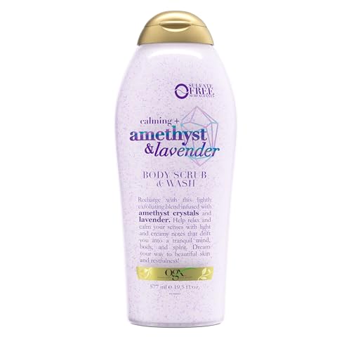 OGX Calming + Amethyst & Lavender Body Scrub & Wash, Gently Exfoliating, 19.5 fl oz