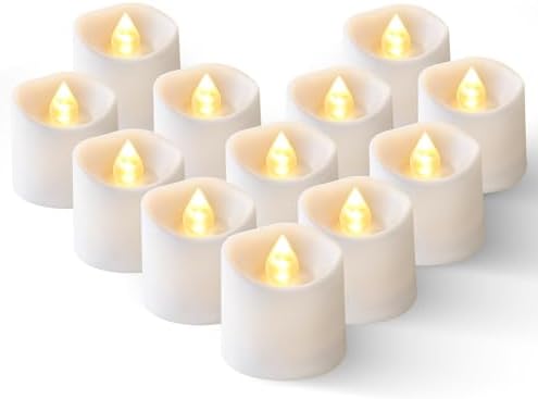 5plots Auto Timer Flameless Candles, LED Votive Tea Light, Battery Operated Electric Fake Candles for Wedding, Table Centerpiece, Halloween, Christmas Decorations - White (12 Pack)