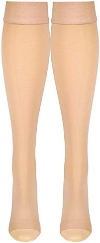 Truform 20-30 mmHg Compression Stockings for Men and Women, Knee High Length, Dot-Top, Open Toe, Beige, 3X-Large