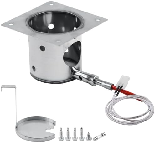 304 Stainless Steel Fire Burn Pot and Hot Rod Ignitor Kit for Pit Boss, Traeger, Camp Chef Pellet Grills, Upgraded Heavy Duty Burner Pot Replacement Parts with Ash Remover, Screws and Fuse