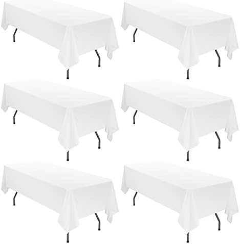 6 Pack Tablecloth 60 x102 inch Polyester Table Cloth for 6 Foot Rectangle Tables,Stain and Wrinkle Resistant Washable Fabric Table Covers Polyester White Table Clothes for Wedding,Party,Banquet