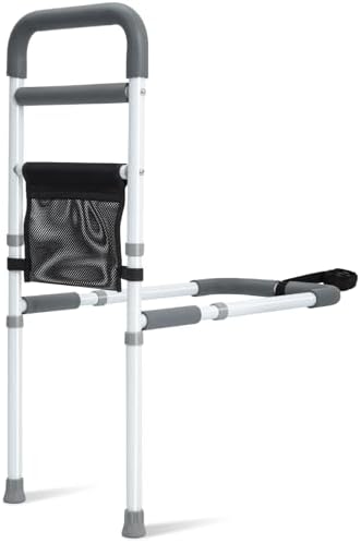 Bed Rails for Elderly Adults Safety - Adjustable Bed Assist Rail for Seniors Fall Prevention with Support Leg, Bedside Grab Bar Cane with Storage Pocket, Fits King, Queen, Full, Twin Bed