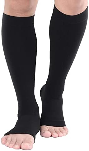 TOFLY® Compression Stockings (Pair), Grade Firm Support 20-30mmHg, Opaque, Unisex, Open Toe Knee High Compression Socks for Varicose Veins, Edema, Shin Splints, Nursing, Travel, Black XL