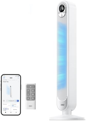 Dreo Smart Tower Fan for Bedroom, Floor Standing Bladeless Oscillating Fan with Remote, 9 Speeds, 4 Modes, 12H Timer, for Indoor Bedroom Home Office, WiFi Voice Control, Cruiser TF518S