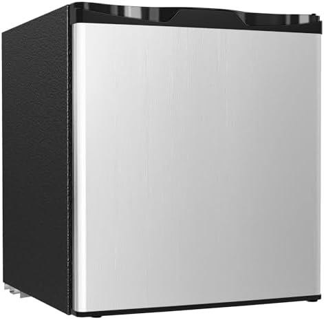 1.7 Cu.Ft Mini Fridge with Freezer, Single Reversible Door Compact Refrigerator, Adjustable Thermostat&Energy Saving Mini Fridge for Bedroom, Dorm, Office, Low Noise, Silver