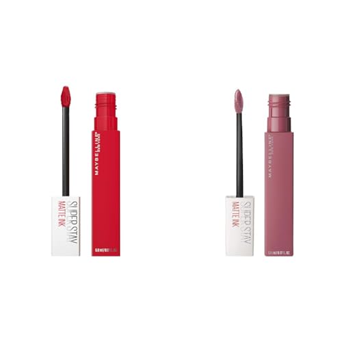MAYBELLINE Super Stay Matte Ink Liquid Lipstick Makeup Long Lasting High Impact Color Up to 16H Wear Shot Caller Bright Pinky Red and Lover Mauve Neutral 1 Count Each