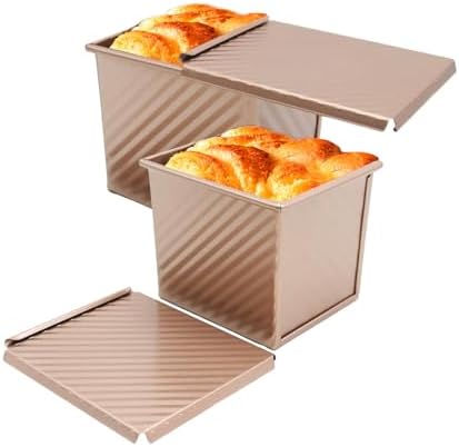 2Pcs Nonstick Square Loaf Pan With Lid, 4.53 x 3.94 x 4.33inch Mini Square Toast Box for Home Baking, Mini Cube Toast Box Ideal Baking Set Gift for Bread Lover(250g)
