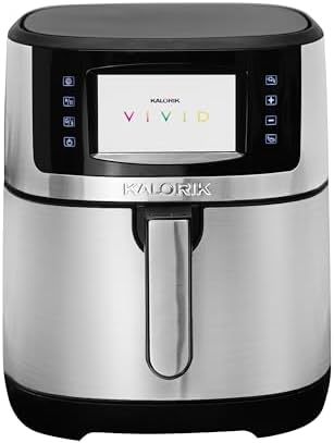 Kalorik Air Fryer VIVID Select Series, 7 Quart Capcity with Full Color Display and Touch Controls, 202 Presets in 12 Food Categories Includes Nonstick Basket & Trivet, 1500-Watts, Stainless Steel