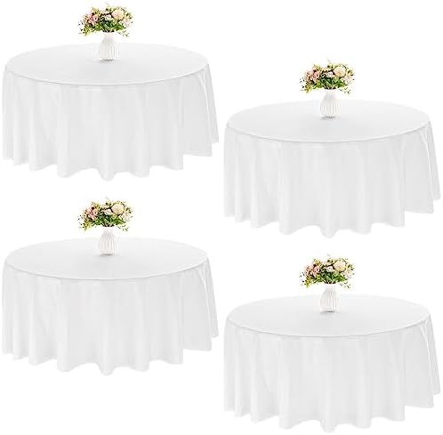 4 Pack Round Tablecloth 90 Inch White Polyester Washable Decorative Fabric Table Covers for Wedding Dining Table Buffet Parties Banquet Decor