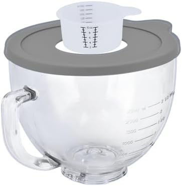 Tilt-Head Stand Mixer Glass Bowl, 5 QT,Compatible with Kitchenaid Artisan&Classic Series,Glass Bowl with Lid,Mixer Bowl Cover to Prevent Spilling of Ingredients,Contemporary with Grey Lid