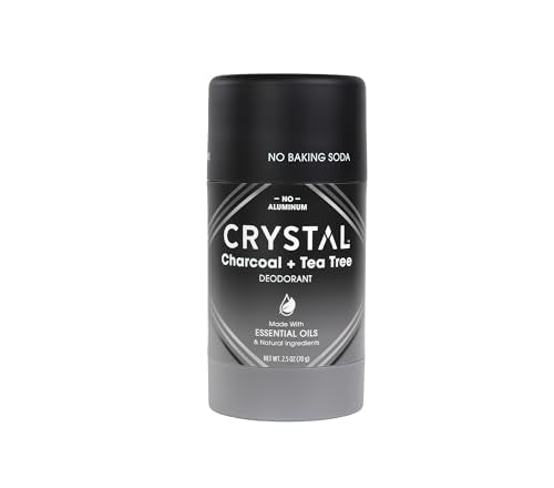 Crystal Magnesium Solid Stick Natural Deodorant, Non-Irritating Aluminum Free Deodorant for Men or Women, Safely and Effectively Fights Odor, Baking Soda Free, Charcoal & Tea Tree, 2.5 oz