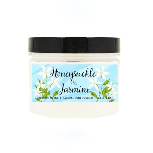 Honeysuckle Jasmine Scented Body Powder for Men & Women, Bath Perfume Dusting Powder with Fragrance & Essential Oils, Talc Free 8oz Container, Made in USA