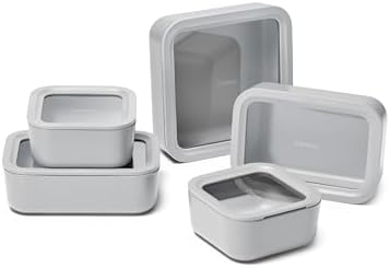Caraway 13pc Glass Food Storage Container Set - Easy to Store, Non Toxic Lunch Box - with Glass Lids - Includes Storage Organizer - Gray