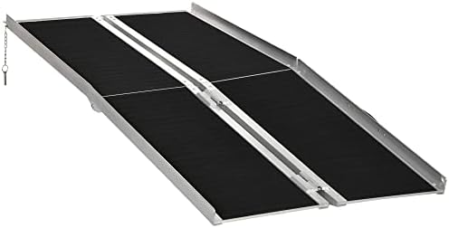 HOMCOM Wheelchair Ramp 6FT, Folding Aluminum Threshold Ramp with Non-Slip Surface, Transition Plate, 594lbs Weight Capacity for Home, Doorways, Curbs, Steps
